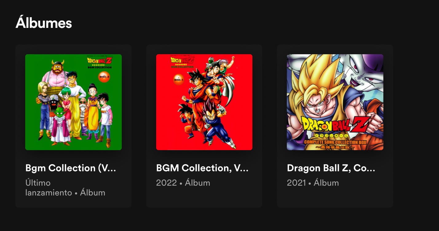 Álbumes de Dragon Ball Z en Spotify