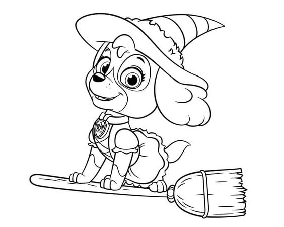 Dibujos de Skye brujita de Paw Patrol para colorear por Halloween