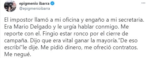 Tuit de Epigmenio Ibarra