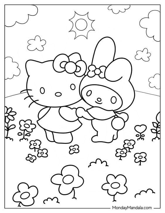 Dibujos de Hello Kitty con temática del Día del Niño para colorear