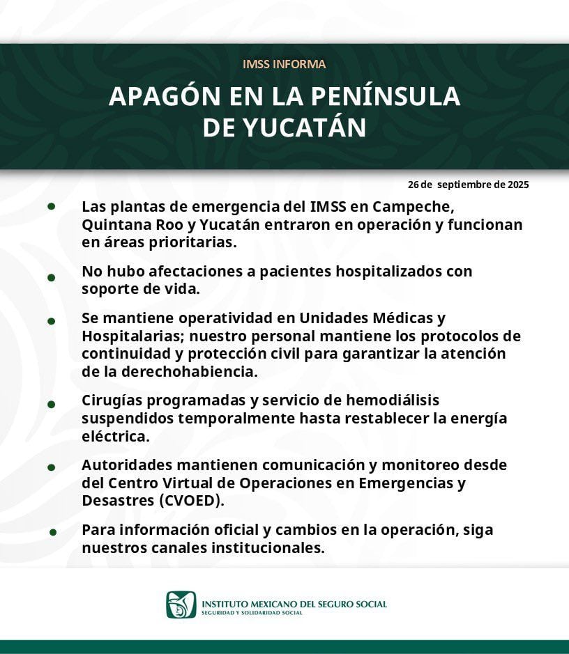 Apagón masivo en el sureste de México