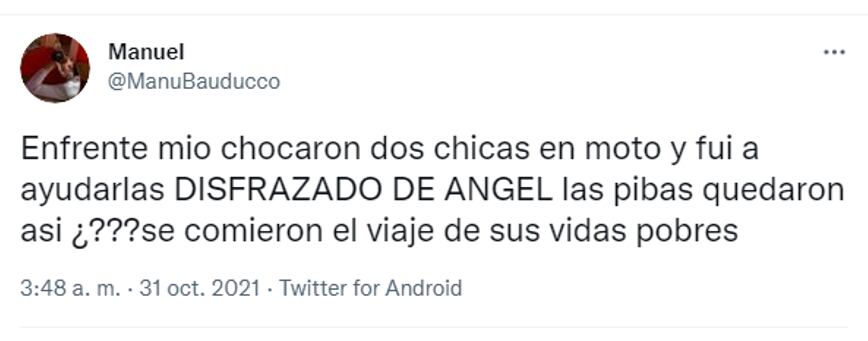 Tuit del joven disfrazado de ángel