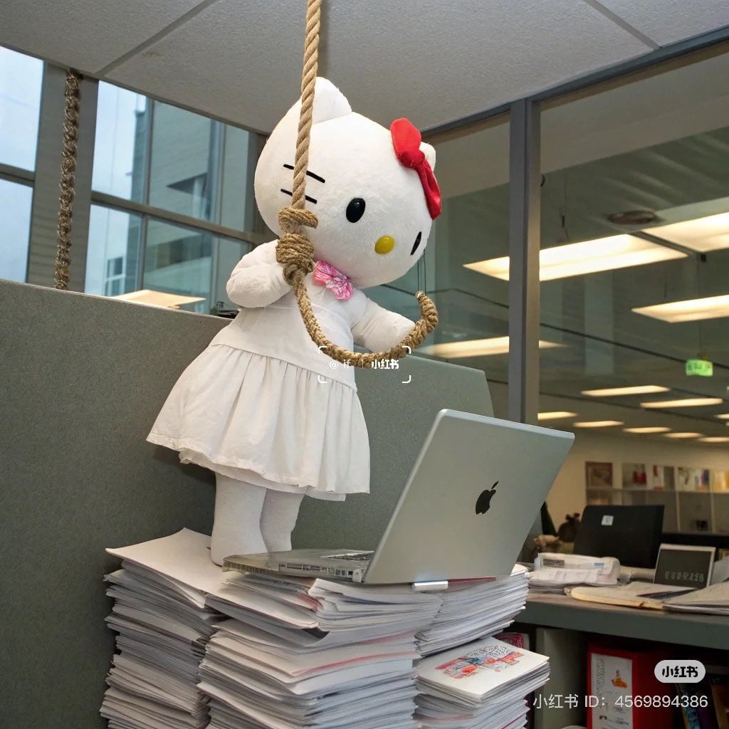 Memes de Hello Kitty con estrés laboral