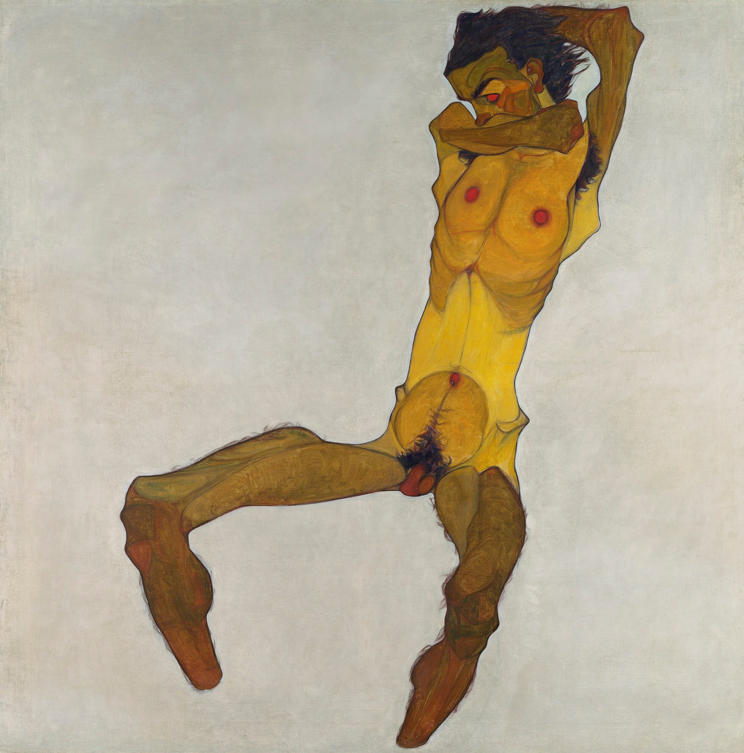 Obra "Desnudo masculino sentado", de Egon Schiele, expuesto en el Museo Leopold