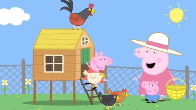 Peppa Pig alimenta a las gallinas de Abuela Pig