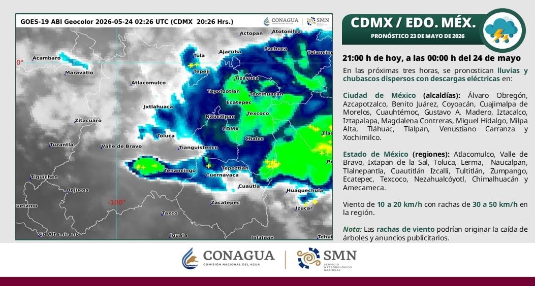 Se prevén lluvias y granizo en CDMX este domingo 24 de mayo