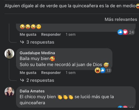 Comentarios de Facebook acerca del bailarín de XV años