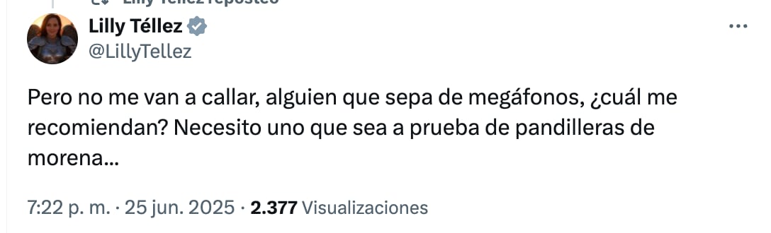 Lilly Téllez pide recomendaciones de megáfonos para seguir con sus ruidosas protestas