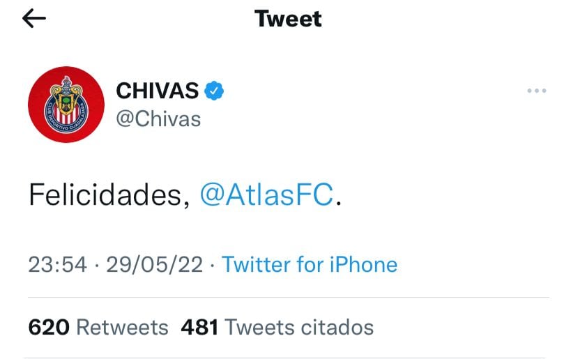 Chivas felicitó a Atlas con un mensaje sencillo.