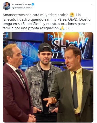 Ernesto Chava brinda condolencias sobre muerte de Sammy Pérez.