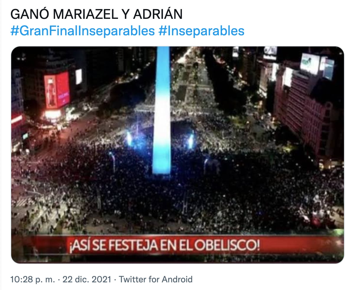 Meme por la victoria de Mariazel y Adrián en Inseparables