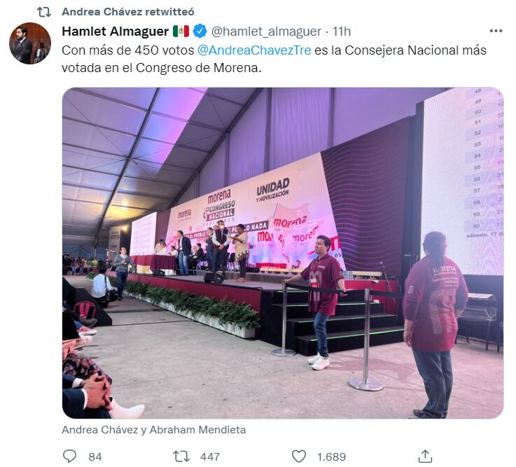 Andrea Chávez tuvo más de 450 votos en el Congreso de Morena