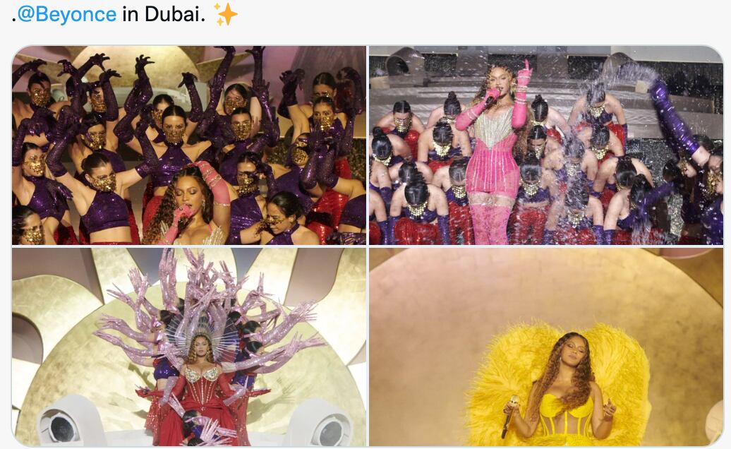 Así se vio Beyoncé para su show en Dubái