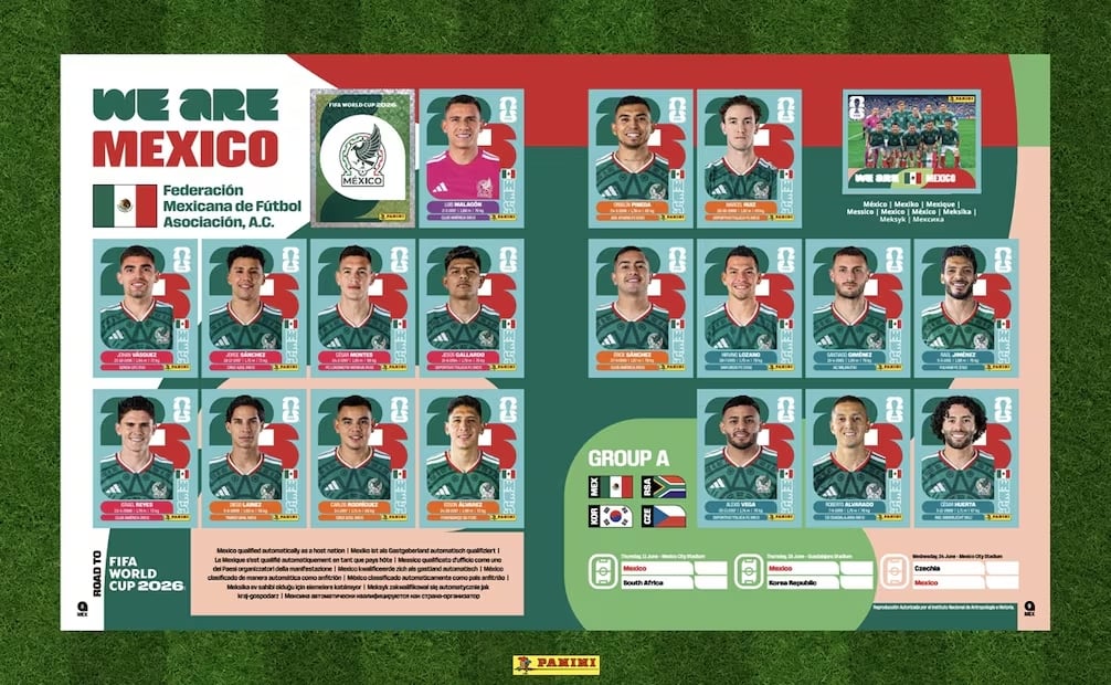 Los 18 mexicanos en el álbum Panini del Mundial 2026