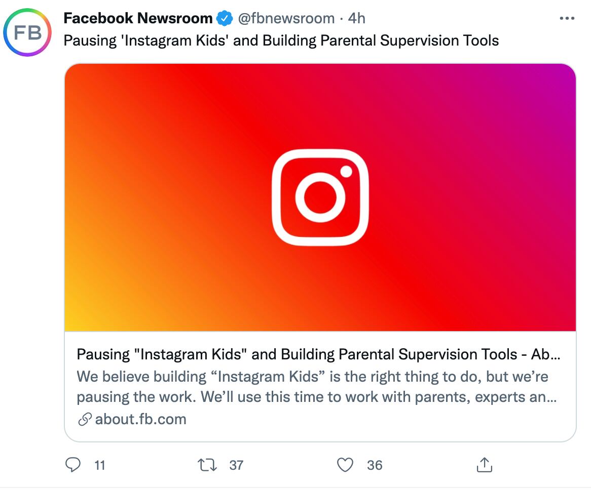 Comunicado de Facebook sobre Instagram Kids