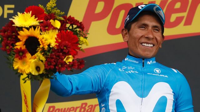 Nairo Quintana (Movistar) celebrando su victoria en la 17ª etapa del Tour