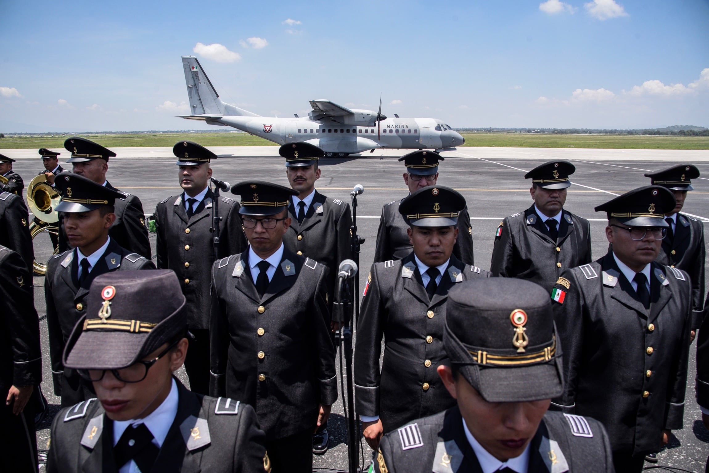 Evento del gobierno federal en la todavía base aérea militar de Santa Lucía.