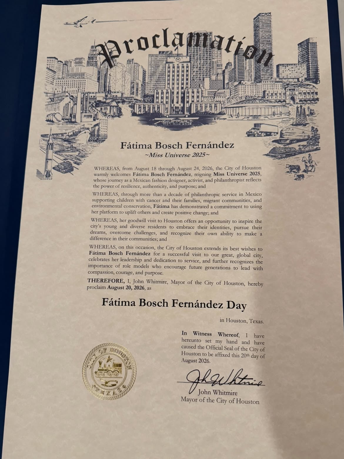 Fátima Bosch ya tiene su día, en Houston