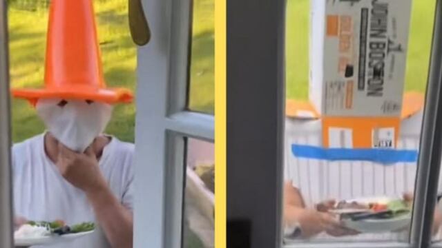 Se disfraza para llevar comida a su hija