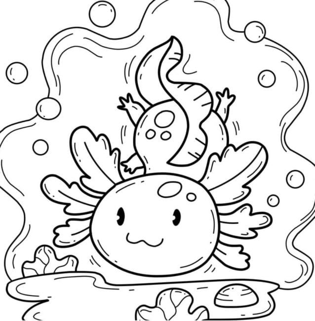 Ajolote nadando para colorear