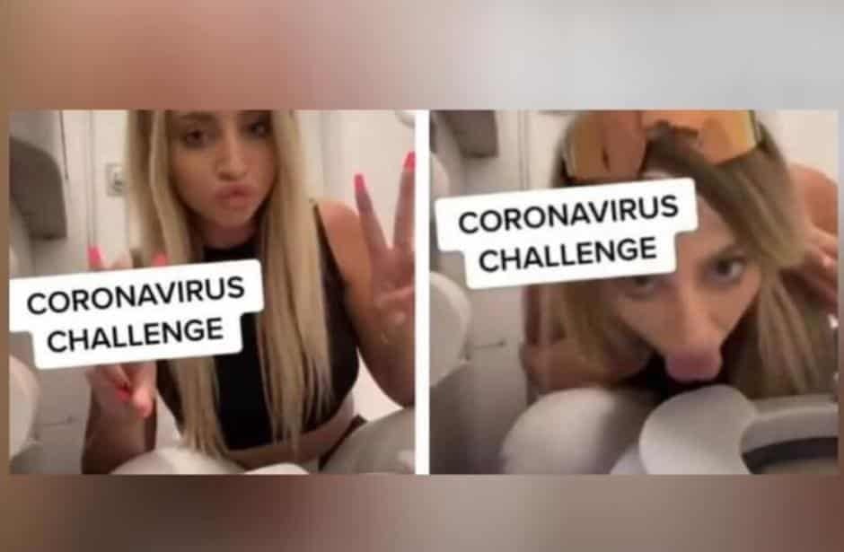 Influencer lamiendo un inodoro.