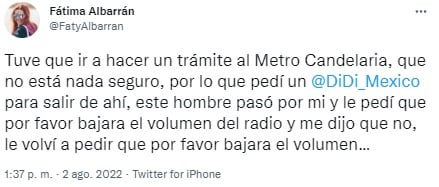 Tuit de la usuaria de DiDi