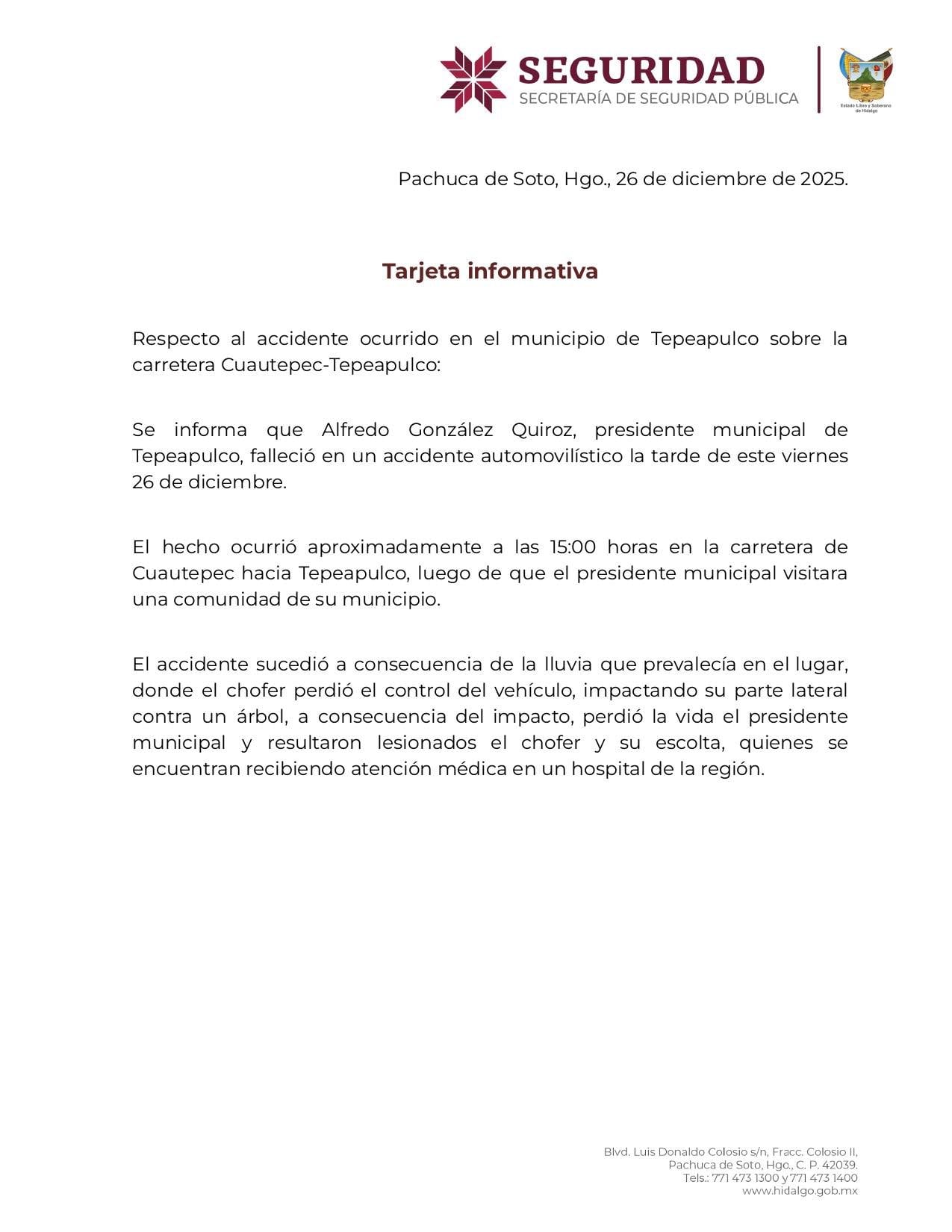 Muerte del alcalde de Tepeapulco, Hidalgo genera versiones sobre un posible atentado