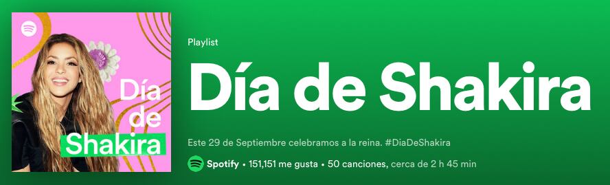 Spotify declaró el 29 de septiembre como el Día de Shakira por esta razón