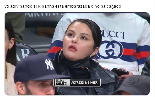 Meme de una Rihanna supuestamente embarazada en el Super Bowl LVII.