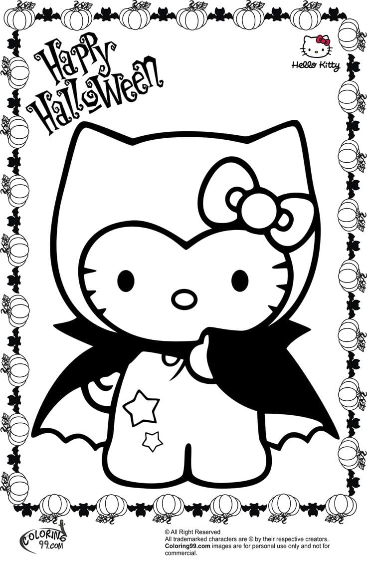 Hello Kitty en Halloween: 7 bonitos dibujos para colorear que son terroríficos