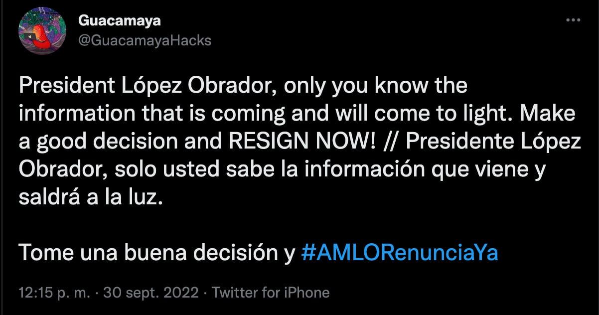 Guacamaya Hackers abre cuenta de Twitter y amenaza al gobierno de AMLO con un polémico mensaje