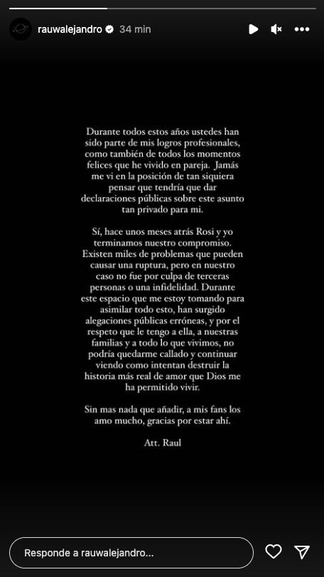 Comunicado completo de Rauw Alejandro en Instagram