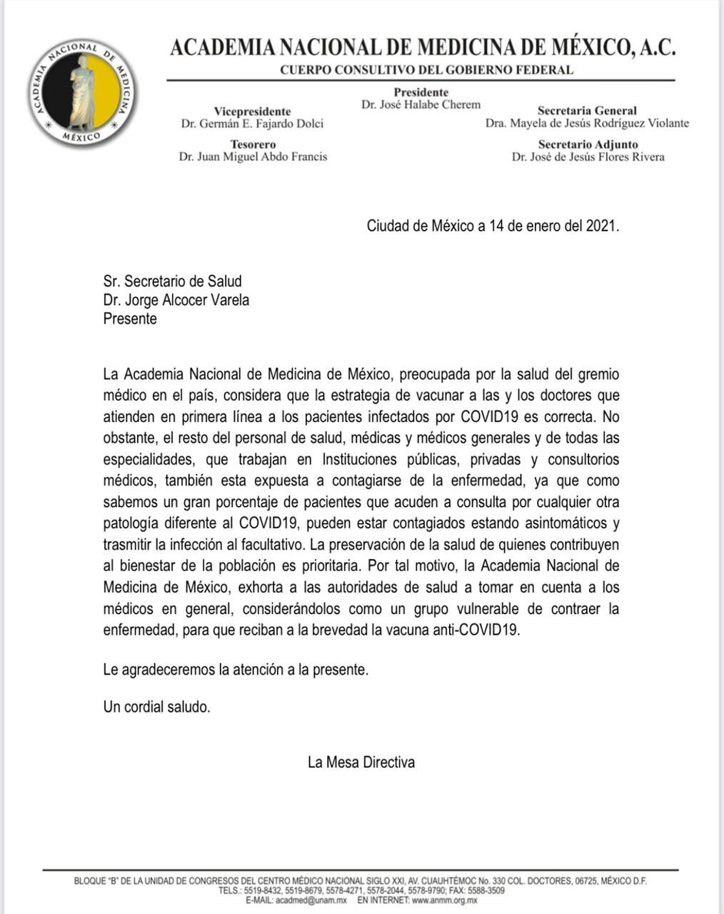 Comunicado de la academia