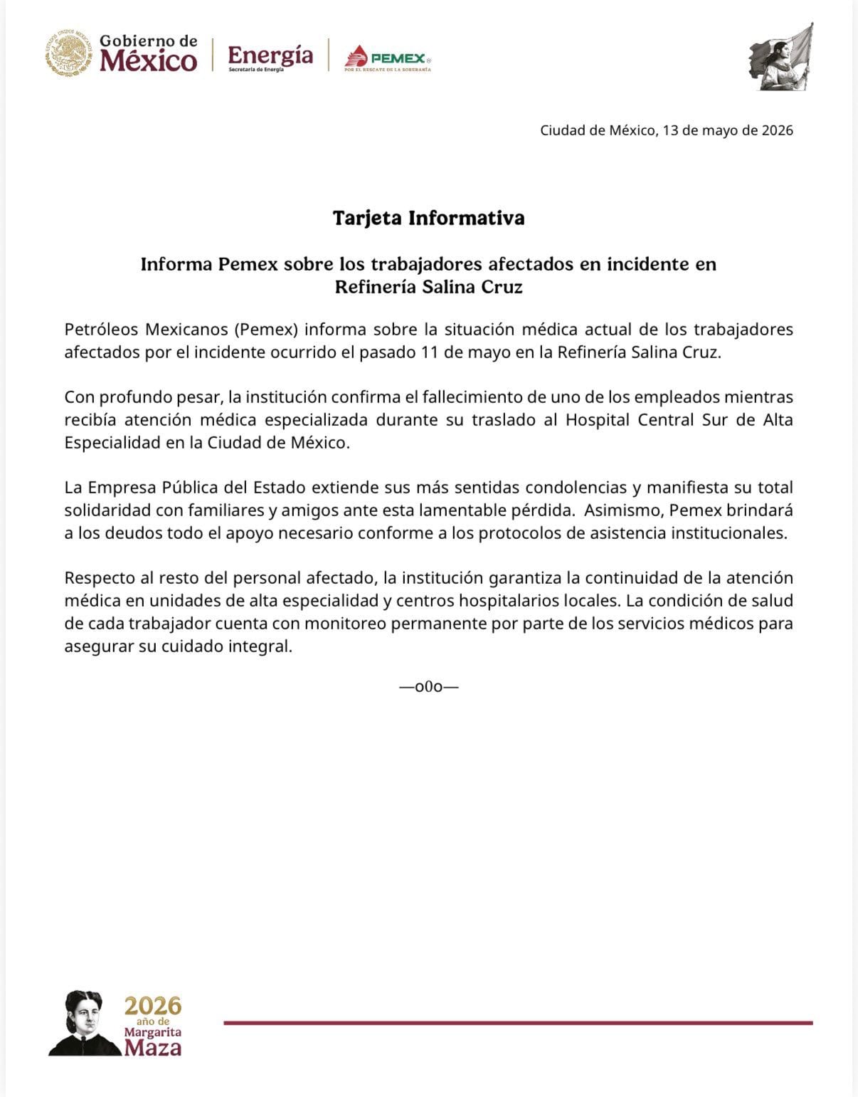 Pemex informa de la muerte de un trabajador en la explosión de la refinería Salina Cruz, Oaxaca