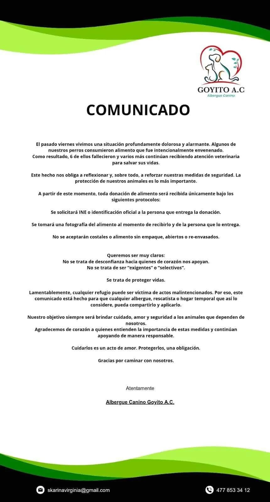 Comunicado del albergue de León, Guanajuato