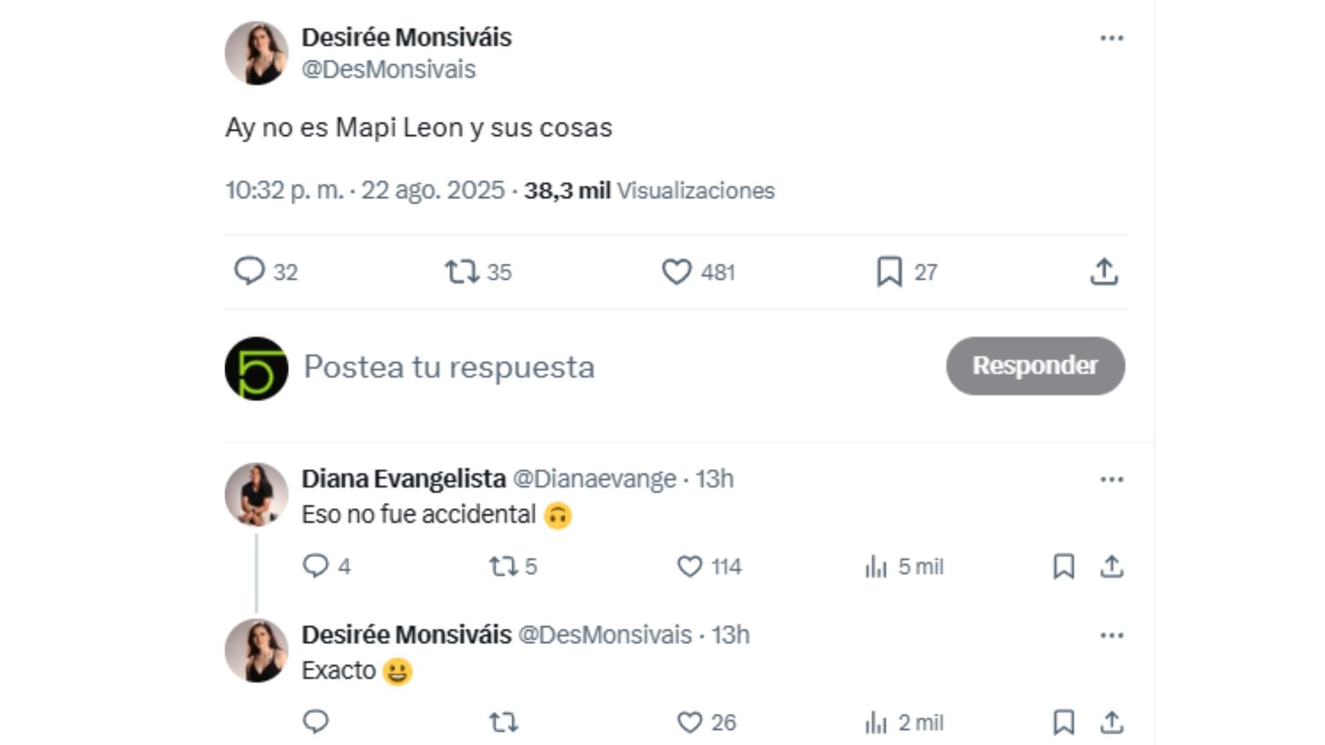 Mensaje de Desirée Monsiváis sobre Mapi León.