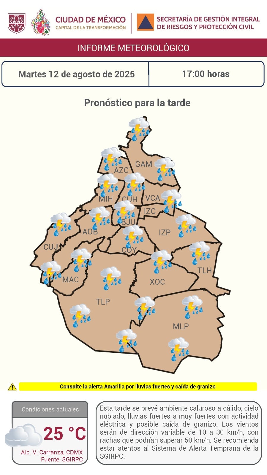a qué hora llueve hoy 12 de agosto de 2025