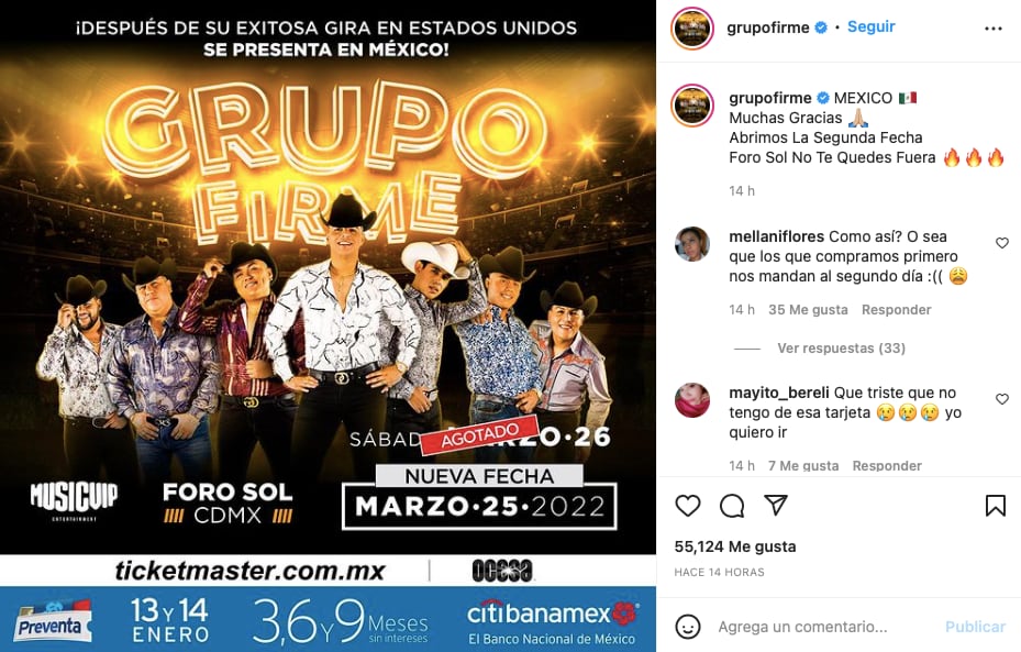 Grupo Firme abre segunda fecha en el Foro Sol, tras agotar entradas