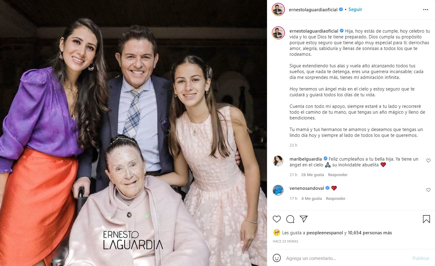 Ernesto Laguardia felicita a su hija por su cumpleaños