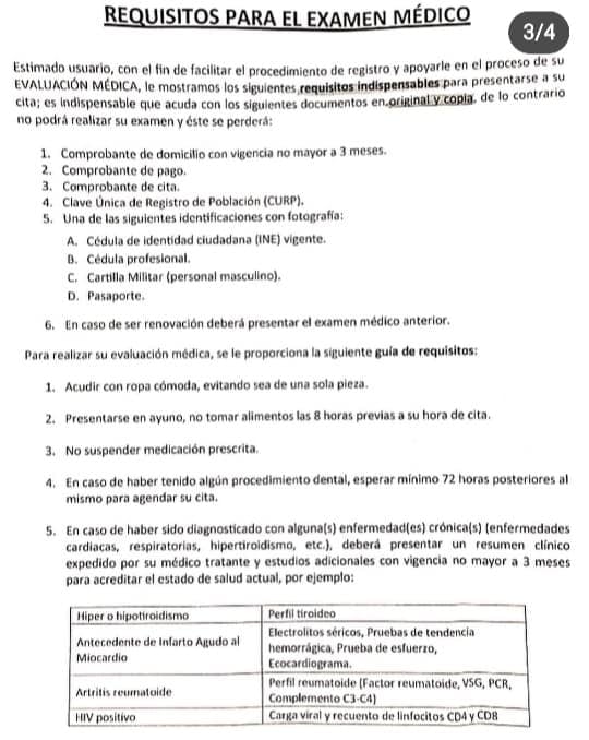 Requisitos examen médico AFAC