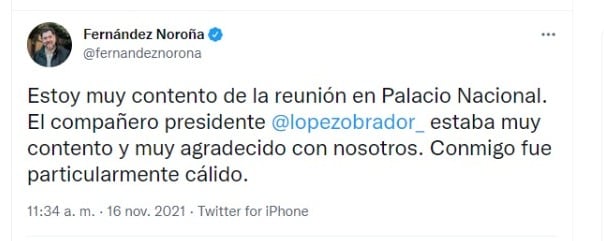 Fernández Noroña se dijo contento de reunirse con AMLO