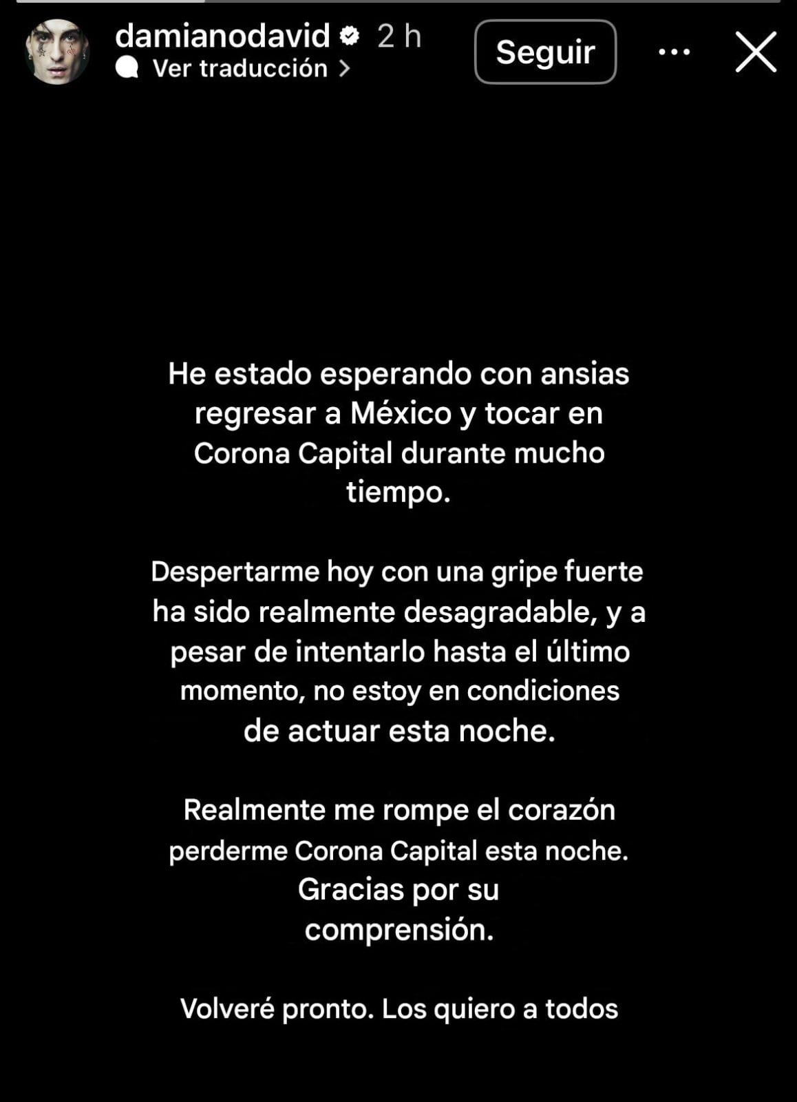 Damiano David canceló su presentación en el segundo día del Corona Capital
