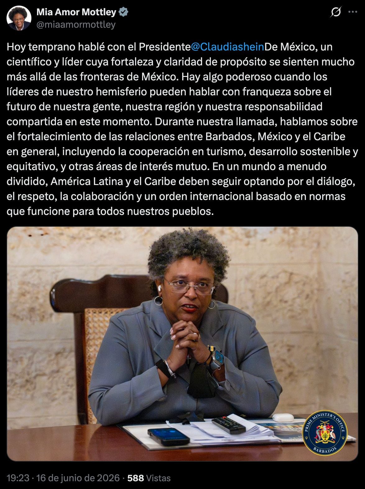El diálogo entre Sheinbaum y Mia Mottley para acercar a México y Barbados