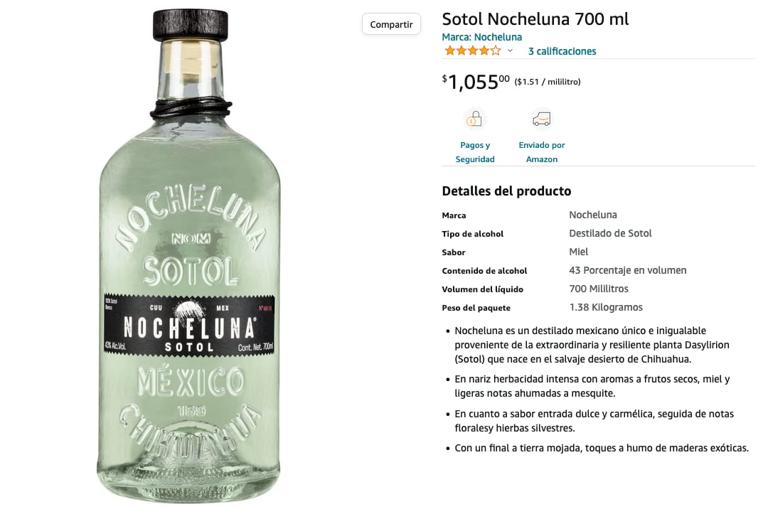 Precio del sotol Nocheluna de Lenny Kravitz.