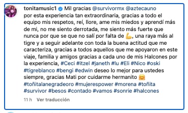 Toñita sobre su salida de Survivor México