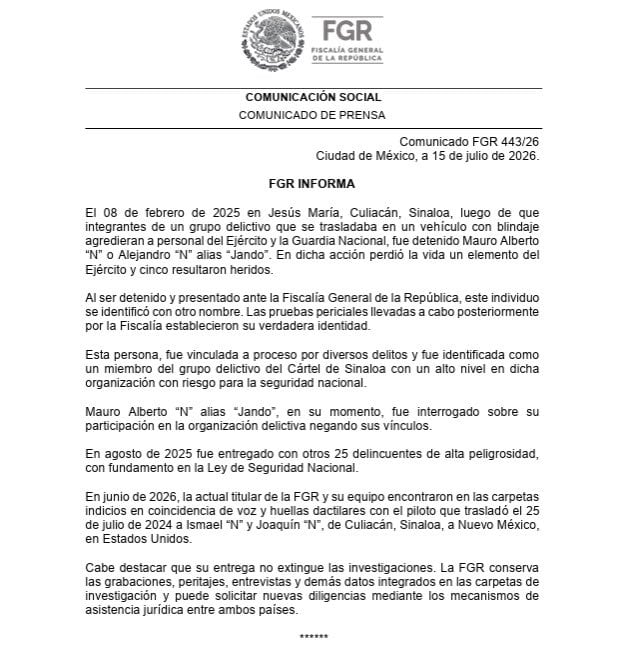 FGR descubrió que “El Jando”, entregado a Estados Unidos, era piloto de El Mayo y Guzmán López