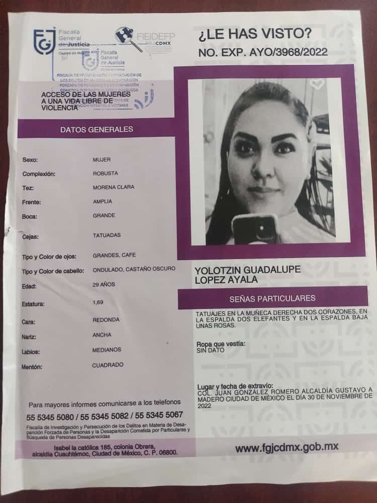 Ficha de búsqueda de Yolotzin Guadalupe López Ayala