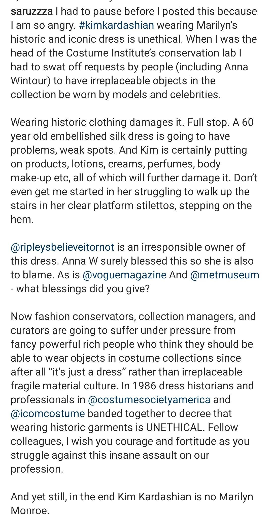 Mensaje por vestido de Marilyn Monroe que usó Kim Kardashian
