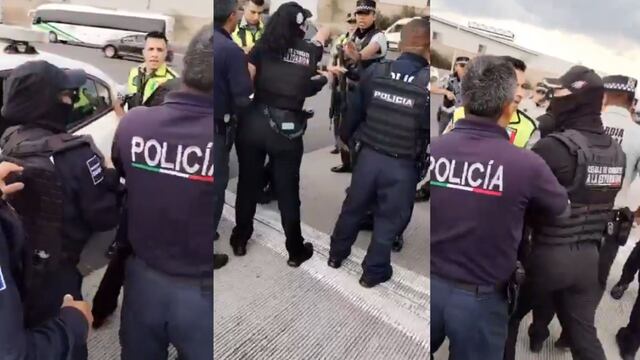 Pelea entre policías de Ecatepec y elementos de la Guardia Nacional en la México-Pachuca