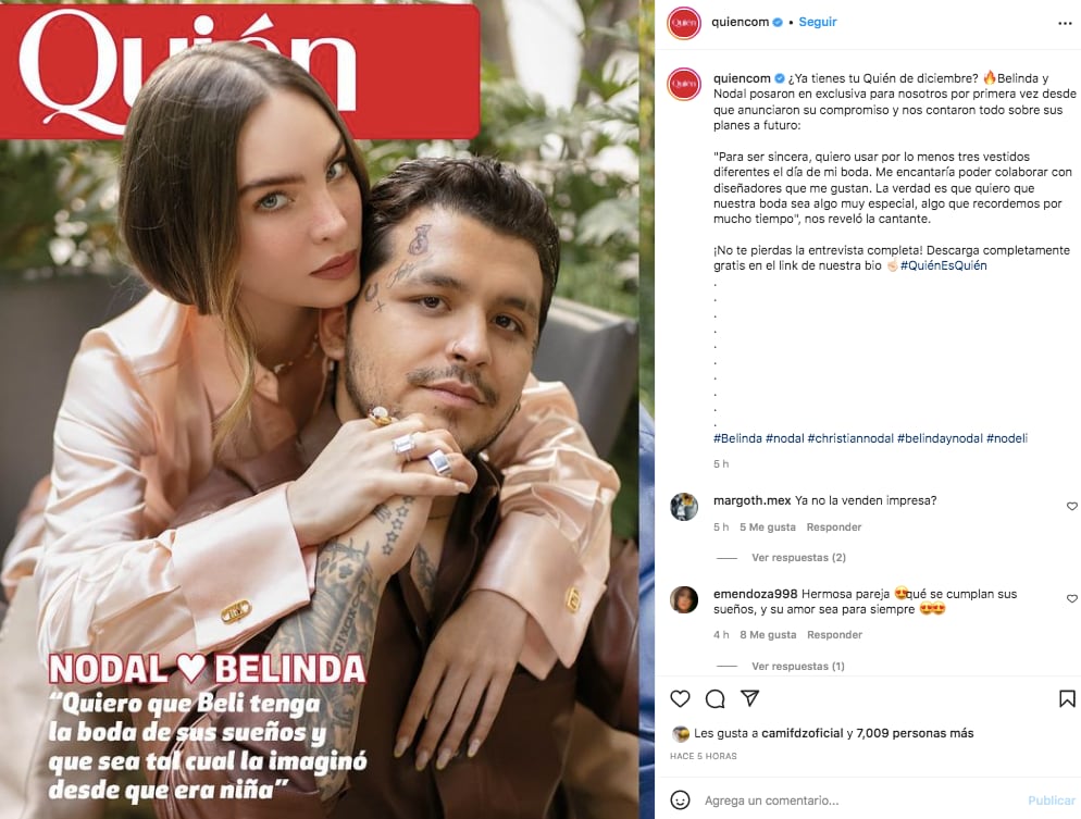 Belinda y Christian Nodal hablan de su boda en la revista Quién